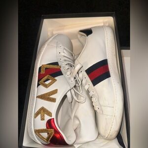 Gucci Ace “Loved” Embroidered Sneakers White Leather Women